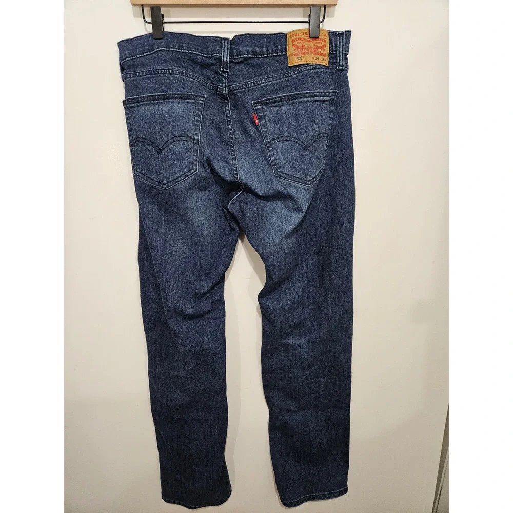Levis 559 Relaxed Straight Jeans Mens 34x34 Dark Wash Blue Denim Pants